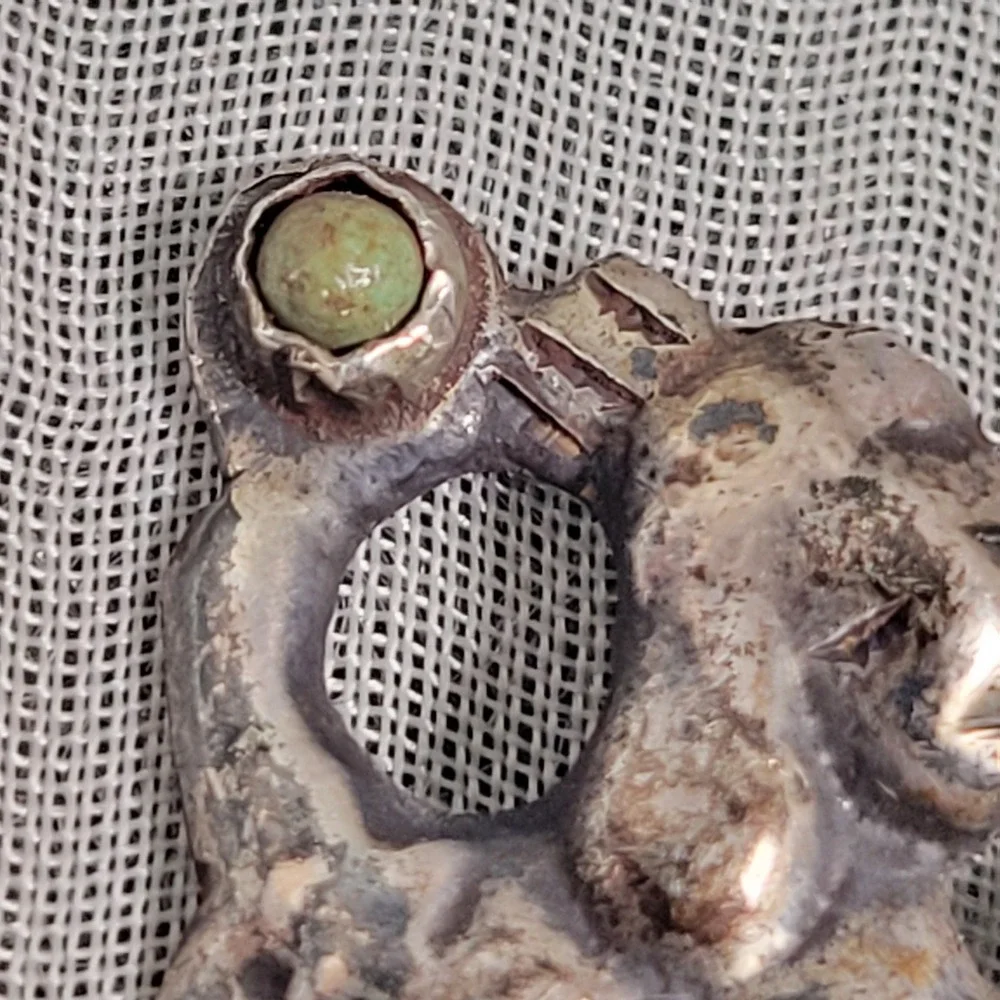 Vintage Mexico Sterling Silver Folk Dancer Maracas Green Stone Brooch Jewelry